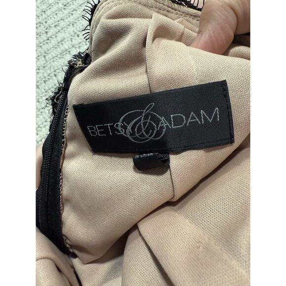 Betsy & Adam Maxi Mermaid Lace Dress Formal Cut Out Back Lined Size 6 Black Nude - Picture 3 of 16